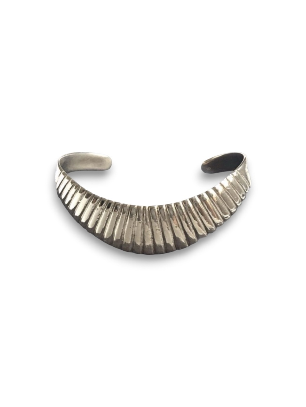 Vintage Armadillo Bracelet Silver Plated Ribbed Scalloped Cuff Signed HS